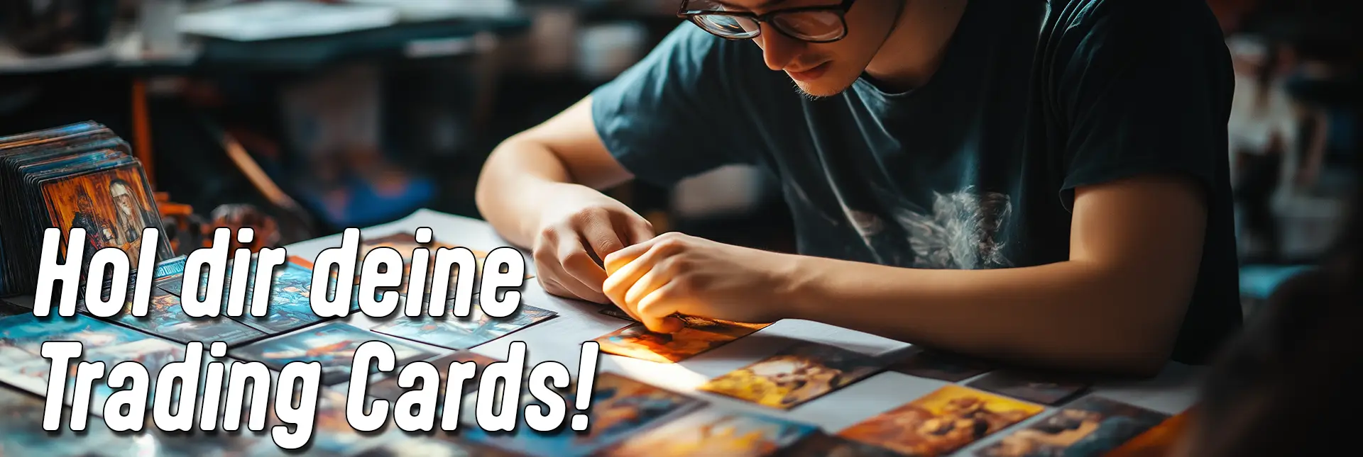 Sammelkarten Trading Cards Game online kaufen - jungle world tcg Mann mit Sammelkarten von jungle world tcg